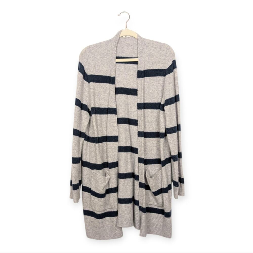 Madewell Heather Grey Stripe Wool Blend Open Front Sweater Cardigan Size L